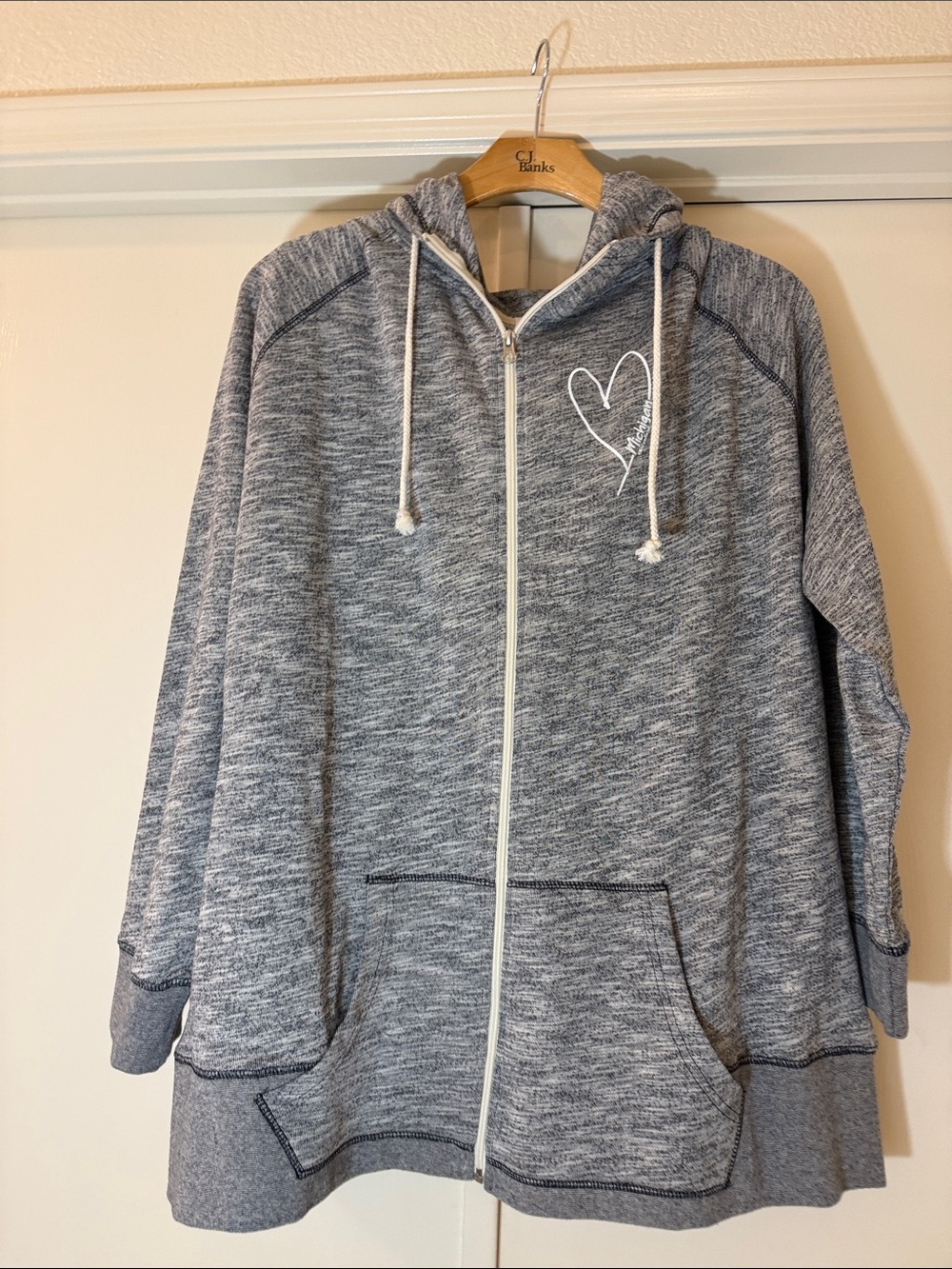 Cozy Gray Zip-Up Hoodie with Heart Detail